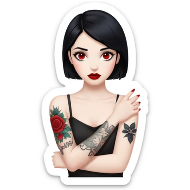 Pale girl with black hair arm tattoos red dark sticker