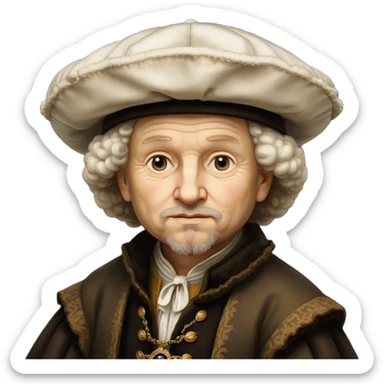 emoji of rembrandt,-shown-as-a-master-artist-with-deep,-introspective-eyes-and-richly-detailed-period-clothing,-rendered-with-dramatic-chiaroscuro-lighting-that-emphasizes-his-legacy white puffy hat sticker