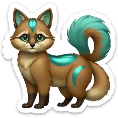 exotic shiny sparkly colorful cool realistic cute beautiful dark gloomy ghostly spooky greyish blackish green cyan toned colored fantasy-Cacomistle-tanuki-oncilla-caracal-animal-hybrid (full body) sticker