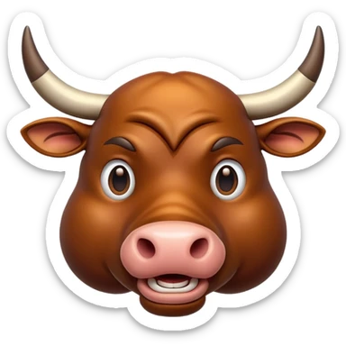 An adorable 3d brown bull with large and exaggerated features in the shape of a ball. Make the background white sticker