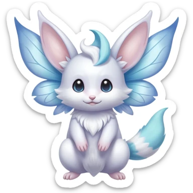 White shiny innocent ethereal pastel cute adorable kawaii divine winged furry fairy-Fakémon-Furret-Minccino-Meowstic-hybrid-fusion (full body) sticker