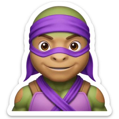 Donatello from Teenage Mutant Ninja Turtles, emoji style, using a hologram device and a bandana sticker