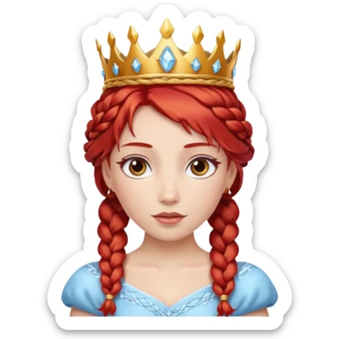braided hair ice princess with red gold crown, red hair sticker