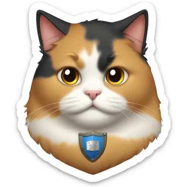 Fat calico cat with a shield  sticker