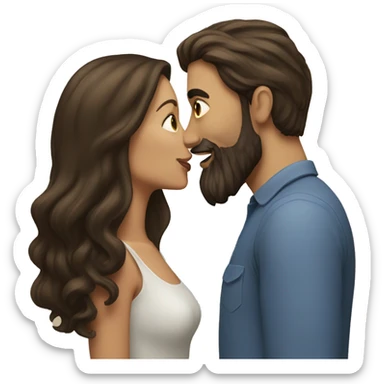 Brunette man with beard kissing brunette woman with long hair sticker