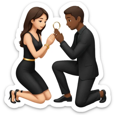 Silhouette of a man kneeling on one knee and offering a ring to a woman receiving it sticker