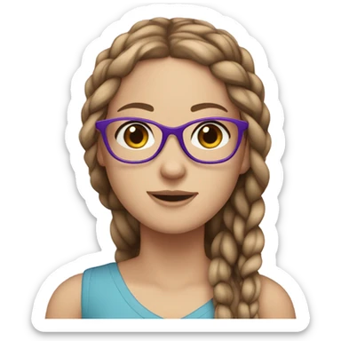 white girl with long brown hair in braids with purple glasses and blue eyes sticker