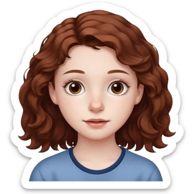 15 year old girl with pale skin, dark freckles, rosy cheeks, and wavy brown hair. sticker