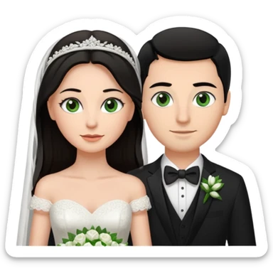 Tall brunette green eyes groom, bride black hair, brown eyes. Bride has brown eyes  sticker
