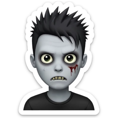 zombie boy with spiky black emo hair and a black shirt sticker