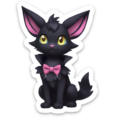 Shiny Dark Cool Edgy Black beautiful ethereal fantasy Kawaii Sona Umbreon-Noibat-Litten-Fakemon-cat-animal with edgy bat-ears bow tie black mane vtuber model Full Body sticker