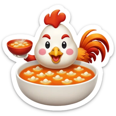 happy rooster with a bowl of soup emoji sticker