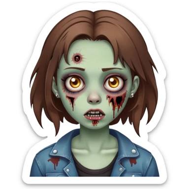 zombie teen girl with brown hair, grunge style, and septum piercing sticker