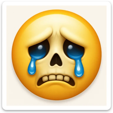 Edit the sad skeleton face emoji exactly like the reference but add tears to its eyes. Maintain the iOS emoji style and add a subtle highlight. Keep all other details and style unchanged. sticker