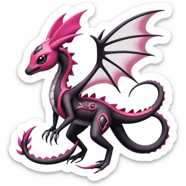 Magenta, black and white Meloetta-Flygon-Gorebyss-Salandit-Salazzle-Pokémon-Fakémon-creature-fusion-hybrid sticker