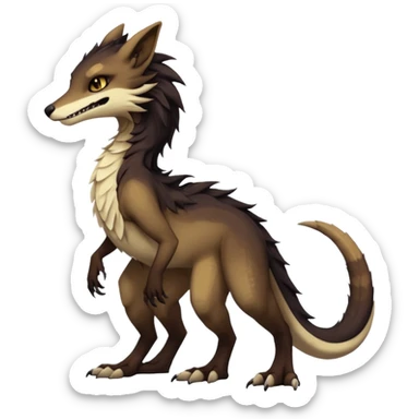 Brown and beige badass elegant wild beautiful natural cute badass epic exotic anthro modern furry 2-legged sergal-vernid-creature, full body, dark-brown-black-gradient pretty hair, with a long tufted tail, vibrant eyes, aesthetic, art by LiLaiRa, art by art by Falvie sticker