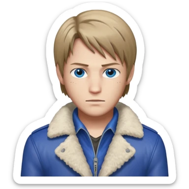 Leon Kennedy from resident evil 4 remake in sheepskin coat with blue eyes sticker