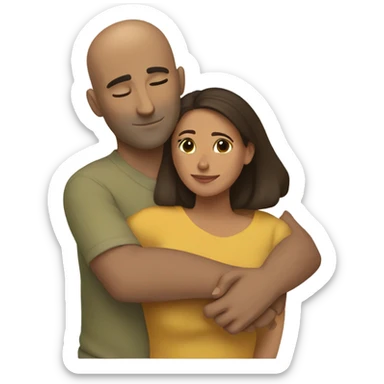 Comforting hug from brunette Puerto Rican to shorter bald male sticker