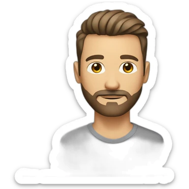 White man with slight sun kissed tan, dark brown eyes and undercut fade hairstyle. He has beard stubble and mustache trimmed. Cool clothing, hair styled sideways backwards. sticker