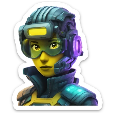 Secret human yellow emoji face agent with  cyberpunk elements with a spyglass scanning looking reviewing multicolor lines of code, cyan and purple colors, only upper body portrait sticker