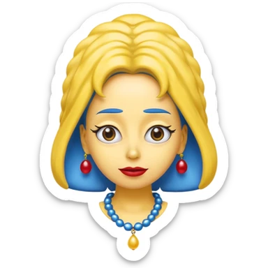 3D emoji head-only, smooth plastic, soft studio light, big round eyes, bold outline, centered, transparent bg,
Marge Simpson, yellow skin, tall blue beehive hair, red pearl necklace sticker