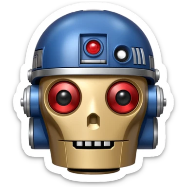 Crée-moi un robot sympathique, pour un chatbot moderne, je veux uniquement la tête sans le corps qui ressemble à R2D2 sticker
