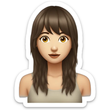 Fille brune abec des yeux bleux avec une frange et des cheuveux long sticker