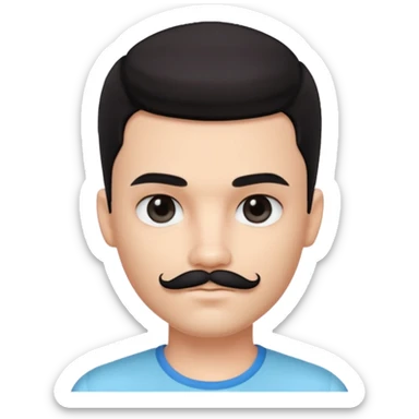 pretty handsome bratz man, with black black black eyes,  square black mustache short dar, pale skin, defined jawlines sticker