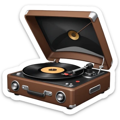 A brown record player spins a stark black vinyl under the veil of dusk. sticker