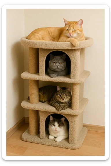 cats relaxing in a vertical playhouse sticker