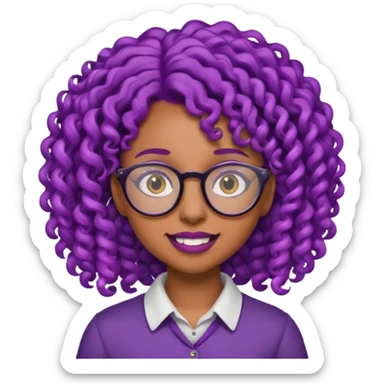 nerd emoji like with glasses and buck teeth but it’s a black girl with purple curly hair sticker