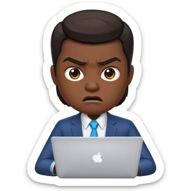 memoji of a realtor with a laptop in front, ,modern,dark hair, angry sticker