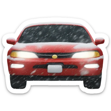 Driving a red car in a blizzard snow storm sticker