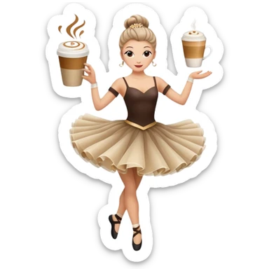 a twirling, tutu-wearing dancer with a coffee drink for a head; sticker