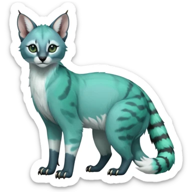 Colorful dark tropical pale light jade-green, mint-blue, whitish pastel white glorious divine exotic cute cool beautiful shiny beautiful fantasy-caracal-civet-genet-sergal-vernid-Gryphon-Cacomistle-Trico-oncilla-animal-Fakémon-hybrid-fursona (full body) sticker