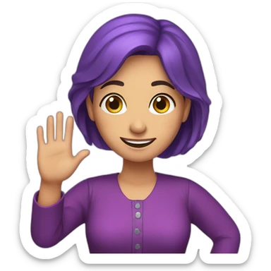 Armenian woman saying hello and giving five with happy face  in purple clothes  sticker