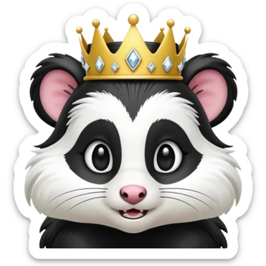 Spunky skunk wearing a princess crown sticker