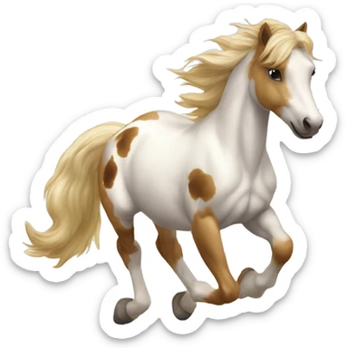Scruffy Piebald tricolor palomino yellow brown pony with dark brown spots galloping running sticker