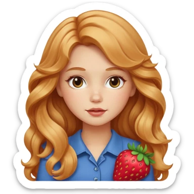 white american girl with strawberry blonde super long wavy hair, blushed cheeks sticker