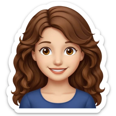 EMOJI IOS SOLO CARA NIÑA PELO LARGO, ONFULADO, MARRON, Y OJOS MARRONES. SONRIENDO, SIN CUELLO sticker