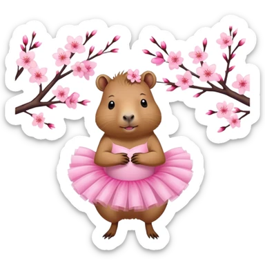 capybara wearing a pink tutu,Cherry blossom sticker