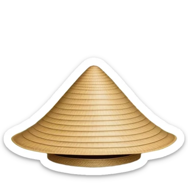 Cinematic Realistic image of an iconic conical hat (Nón Lá), rendered with detailed textures and subtle natural hues, set against a serene rural Vietnamese landscape with gentle, diffused lighting sticker