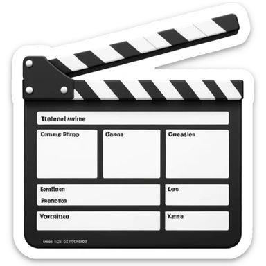 Ultra minimal black and white film clapperboard with simple stripes, clean iOS emoji style, reduced to basic geometric shapes sticker