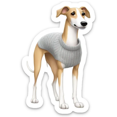 Tan and white greyhound with gray sweater sticker