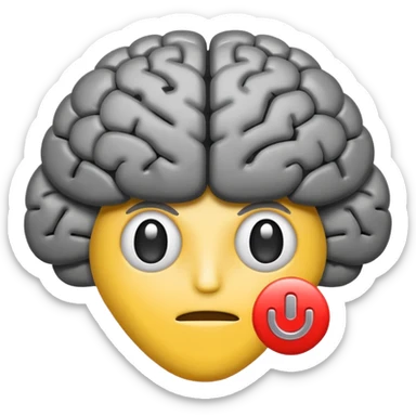 brain emoji with a low battery logo sticker
