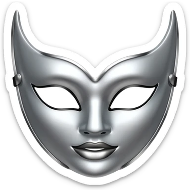 A sleek masquerade mask emoji made of polished silver chrome, smooth sensual curves, reflective metallic surface, mysterious sexy luxury vibe, minimal iOS emoji style, centered, clean white background sticker