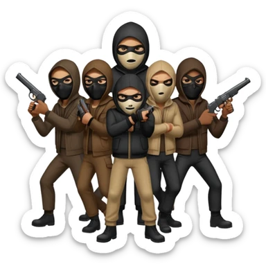 Hoodlums with robber masks and guns sticker