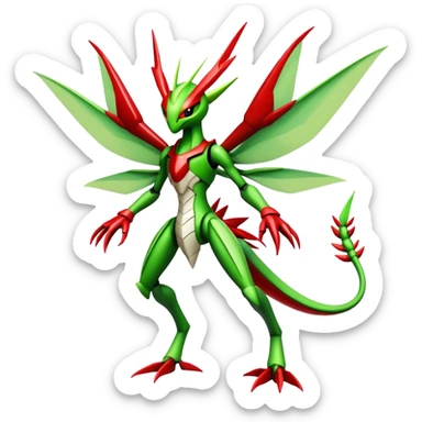  Cool Edgy Shiny Futuristic Ethereal Legendary Scizor-Kartana-Digimon-Schyther-Flygon-hybrid full body sticker