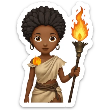 ancient black girl, tattered leaf cloth, hold a torch sticker