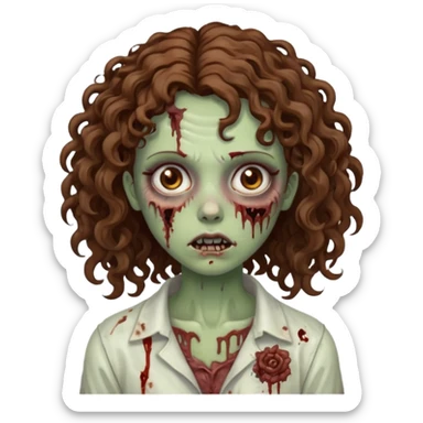 zombie girl with curly brown hair and brown eyes sticker
